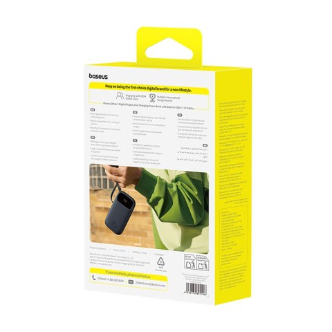 Powerbank 20000mAh 22.5W z wyświetlaczem kablami USB-C iPhone Lightning - czarny