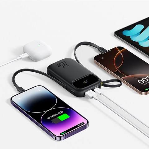 Powerbank 20000mAh 22.5W z wyświetlaczem kablami USB-C iPhone Lightning - czarny