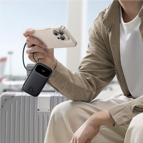 Powerbank 20000mAh 22.5W z wyświetlaczem kablami USB-C iPhone Lightning - czarny