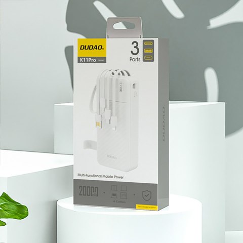 Powerbank K11 Pro 20000mAh z wbudowanymi kablami - biały Powerbank K11 Pro 20000mAh z wbudowanymi kablami - biały