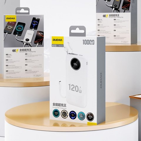 Powerbank K13 10000mAh z wbudowanym kablem - biały Powerbank K13 10000mAh z wbudowanym kablem - biały