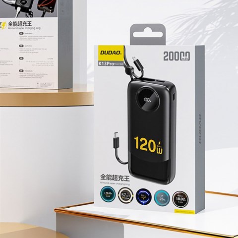 Powerbank K13 Pro 20000mAh z wbudowanym kablem - czarny Powerbank K13 Pro 20000mAh z wbudowanym kablem - czarny
