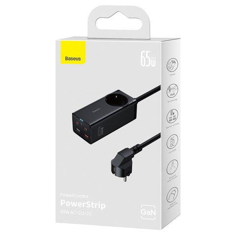 Stacja ładująca przedłużacz GaN3 USB-C USB-A gniazdo EU z kablem USB-C 100W 1m Stacja ładująca przedłużacz GaN3 USB-C USB-A gniazdo EU z kablem USB-C 100W 1m