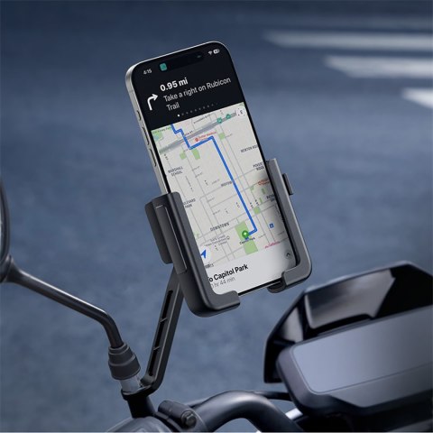 Uchwyt motocyklowy z amortyzacją na telefon do lusterka - czarny Uchwyt motocyklowy z amortyzacją na telefon do lusterka - czarny