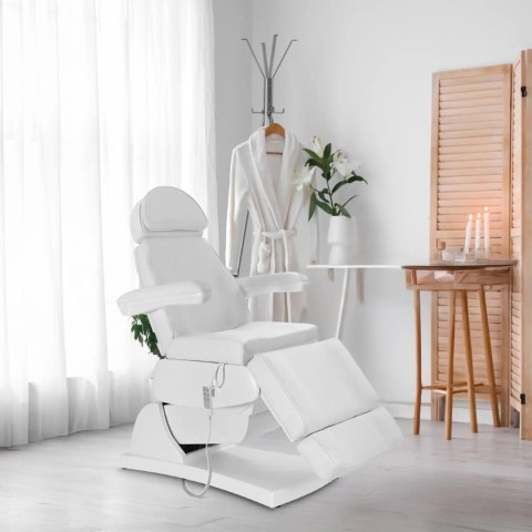 Fotel kosmetyczny do tatuażu masażu spa elektryczny 3 silniki 200 W LATINA - biały Fotel kosmetyczny do tatuażu masażu spa elektryczny 3 silniki 200 W LATINA - biały