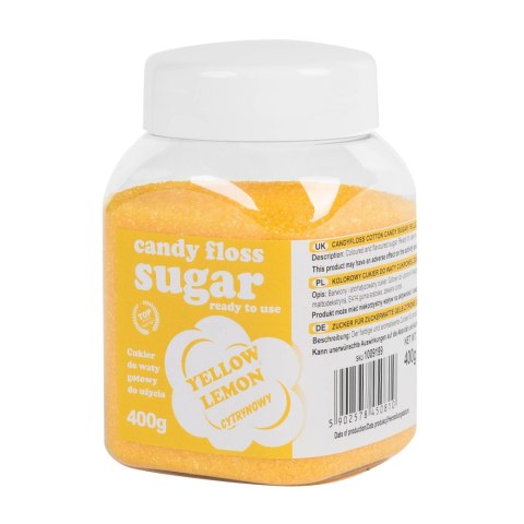 Kolorowy cukier do waty cukrowej żółty o smaku cytrynowym 400g Kolorowy cukier do waty cukrowej żółty o smaku cytrynowym 400g