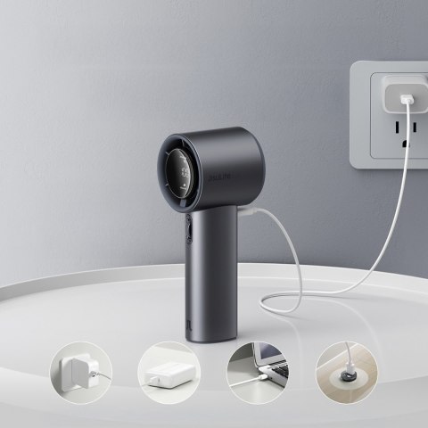 Mini wiatrak wentylator przenośny metalowy USB-C 5000mAh - ciemnoszary Mini wiatrak wentylator przenośny metalowy USB-C 5000mAh - ciemnoszary