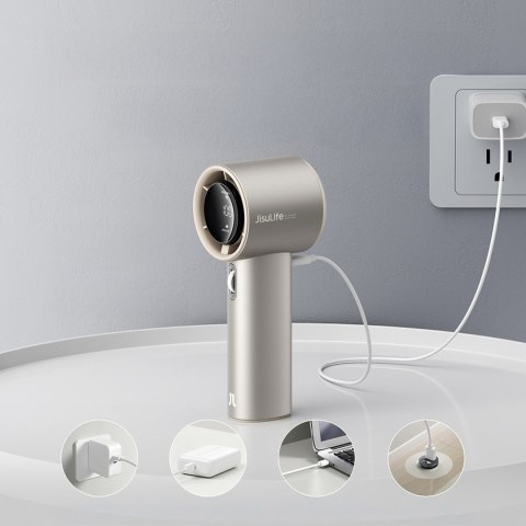 Mini wiatrak wentylator przenośny metalowy USB-C 5000mAh - jasnobrązowy Mini wiatrak wentylator przenośny metalowy USB-C 5000mAh - jasnobrązowy