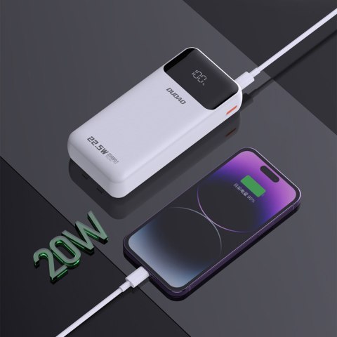 Powerbank 20000mAh 22.5W PD USB-C USB-A z wbudowanymi kablami iPhone Lightning USB-C - biały Powerbank 20000mAh 22.5W PD USB-C USB-A z wbudowanymi kablami iPhone Lightning USB-C - biały