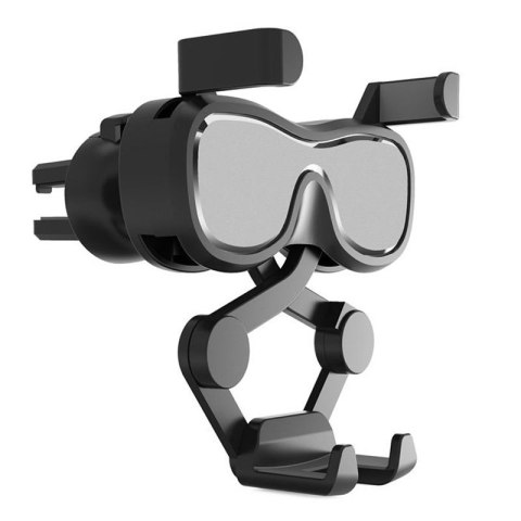 Grawitacyjny uchwyt samochodowy do smartfona na kratkę nawiewu z odświeżaczem srebrny Grawitacyjny uchwyt samochodowy do smartfona na kratkę nawiewu z odświeżaczem srebrny