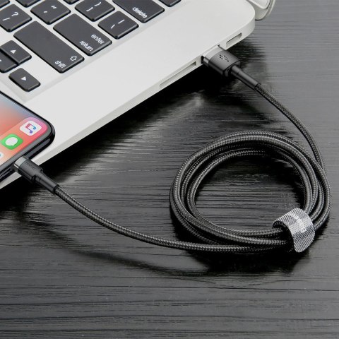 Wytrzymały elastyczny kabel przewód USB Iphone Lightning QC3.0 2.4A 0.5M czarno-szary Wytrzymały elastyczny kabel przewód USB Iphone Lightning QC3.0 2.4A 0.5M czarno-szary