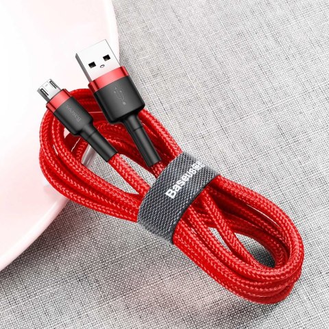 Wytrzymały elastyczny kabel przewód USB microUSB QC3.0 2.4A 1M czerwony Wytrzymały elastyczny kabel przewód USB microUSB QC3.0 2.4A 1M czerwony
