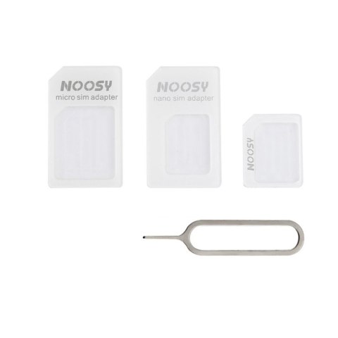 Zestaw adapterów do kart nano micro SIM Noosy + kluczyk biały Zestaw adapterów do kart nano micro SIM Noosy + kluczyk biały