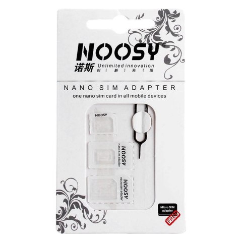 Zestaw adapterów do kart nano micro SIM Noosy + kluczyk biały Zestaw adapterów do kart nano micro SIM Noosy + kluczyk biały