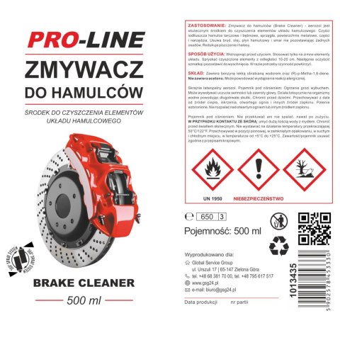 Zmywacz środek do czyszczenia hamulców i układów hamulcowych PRO-LINE spray 500 ml Zmywacz środek do czyszczenia hamulców i układów hamulcowych PRO-LINE spray 500 ml