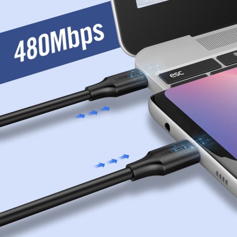 Kabel przewód USB-C do ładowania i transferu danych 3A 0.5m czarny