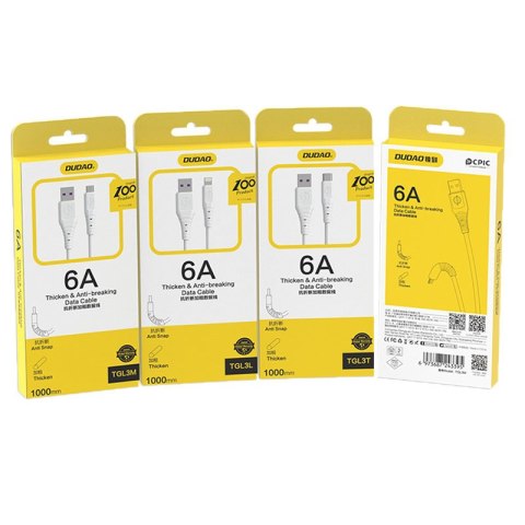 Kabel przewód elastyczny USB - USB-C 6A 1m biały Kabel przewód elastyczny USB - USB-C 6A 1m biały