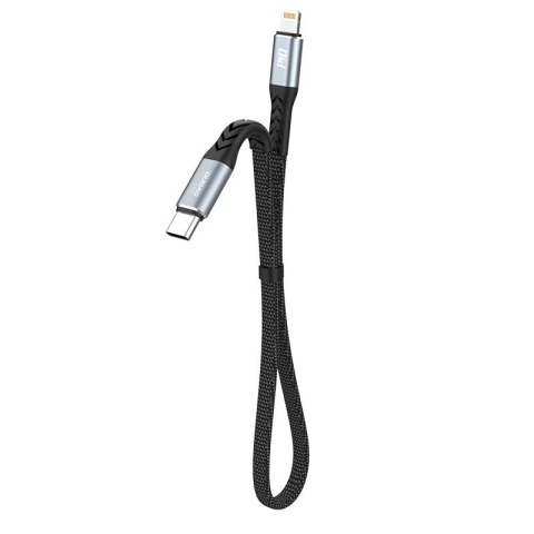 Kabel przewód płaski krótki do iPhone USB-C - Lightning L10P PD 20W 23cm czarny Kabel przewód płaski krótki do iPhone USB-C - Lightning L10P PD 20W 23cm czarny