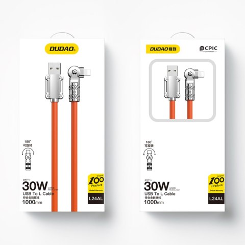 Mocny kabel kątowy do iPhone USB-A - Lightning 30W 1m rotacja 180 pomarańczowy Mocny kabel kątowy do iPhone USB-A - Lightning 30W 1m rotacja 180 pomarańczowy