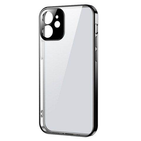 Ultra cienkie przezroczyste etui z metaliczną ramką do iPhone 12 Pro Max czarny Ultra cienkie przezroczyste etui z metaliczną ramką do iPhone 12 Pro Max czarny