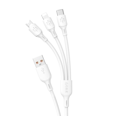 3w1 Kabel przewód USB-A do USB-C micro USB iPhone Lightning 480Mb/s 1.2m biały 3w1 Kabel przewód USB-A do USB-C micro USB iPhone Lightning 480Mb/s 1.2m biały