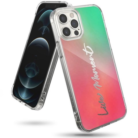 Pancerne etui pokrowiec z żelową ramką iPhone 12 Pro Max Fusion Design różowo-zielony Pancerne etui pokrowiec z żelową ramką iPhone 12 Pro Max Fusion Design różowo-zielony