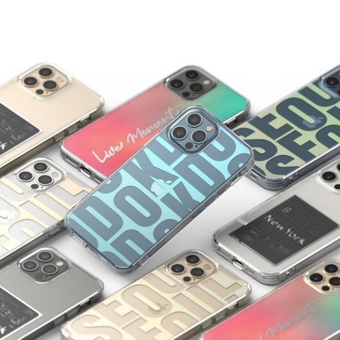 Pancerne etui pokrowiec z żelową ramką iPhone 12 Pro Max Fusion Design różowo-zielony Pancerne etui pokrowiec z żelową ramką iPhone 12 Pro Max Fusion Design różowo-zielony