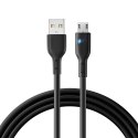 Kabel przewód USB - microUSB 2.4A z diodą LED 2m czarny Kabel przewód USB - microUSB 2.4A z diodą LED 2m czarny