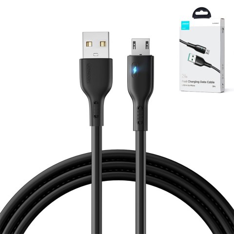 Kabel przewód USB - microUSB 2.4A z diodą LED 2m czarny Kabel przewód USB - microUSB 2.4A z diodą LED 2m czarny