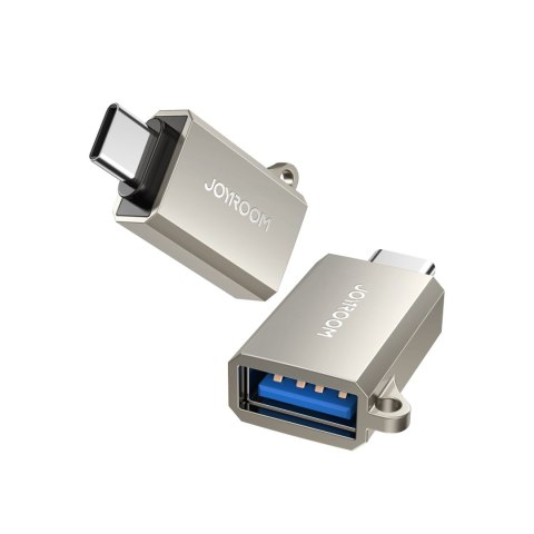 Adapter przejściówka USB-C (męski) - USB-A (żeński) z oczkiem na smycz - srebrny Adapter przejściówka USB-C (męski) - USB-A (żeński) z oczkiem na smycz - srebrny