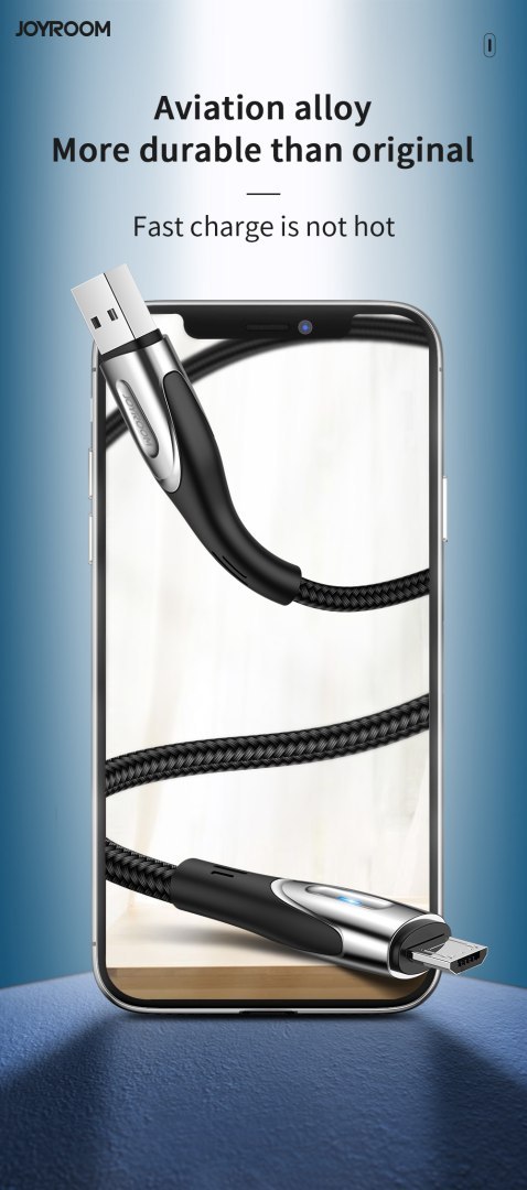 Kabel przewód USB-A - microUSB 3A wskaźnik ładowania 2m czarny Kabel przewód USB-A - microUSB 3A wskaźnik ładowania 2m czarny