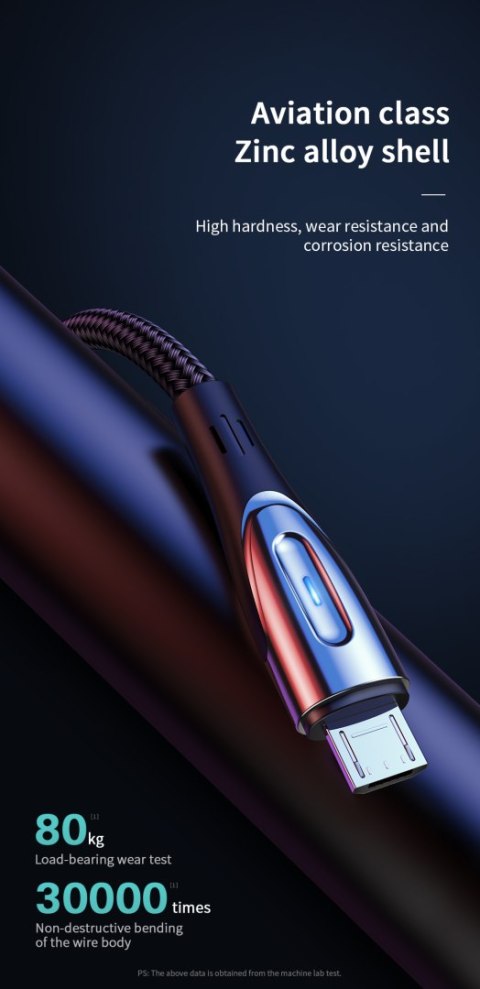 Kabel przewód USB-A - microUSB 3A wskaźnik ładowania 2m czarny Kabel przewód USB-A - microUSB 3A wskaźnik ładowania 2m czarny