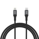 Kabel przewód w oplocie USB-C - iPhone Lightning 30W 1.2m - czarny