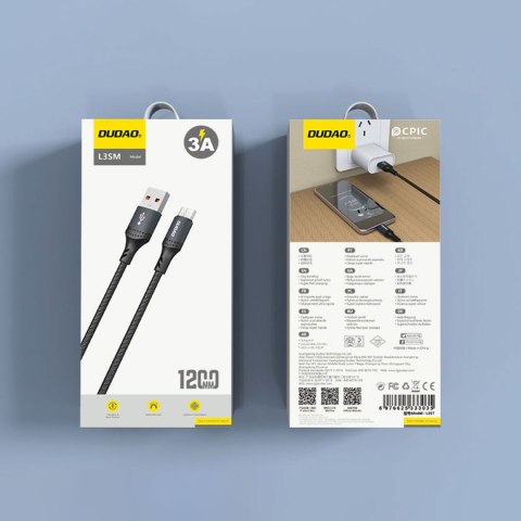 Kabel przewód z oplotem L3SM USB-A - MicroUSB 3A 1.2m - czarny Kabel przewód z oplotem L3SM USB-A - MicroUSB 3A 1.2m - czarny