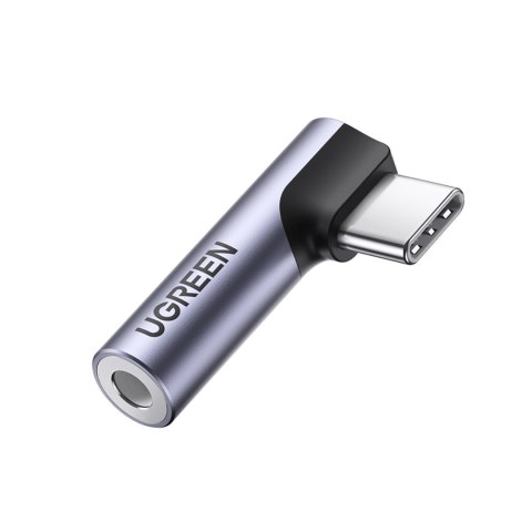 Przejściówka adapter kątowy audio USB-C (męski) - minijack 3.5mm (żeński) - szary Przejściówka adapter kątowy audio USB-C (męski) - minijack 3.5mm (żeński) - szary