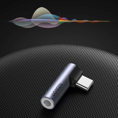 Przejściówka adapter kątowy audio USB-C (męski) - minijack 3.5mm (żeński) - szary Przejściówka adapter kątowy audio USB-C (męski) - minijack 3.5mm (żeński) - szary