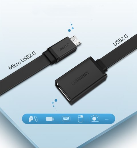 Przejściówka adapter micro USB (męski) - USB-A (żeński) OTG płaski 0.15m - czarny Przejściówka adapter micro USB (męski) - USB-A (żeński) OTG płaski 0.15m - czarny