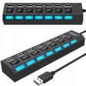 HUB rozdzielacz USB-A z włącznikami podświetlaniem 7 portów