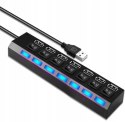 HUB rozdzielacz USB-A z włącznikami podświetlaniem 7 portów