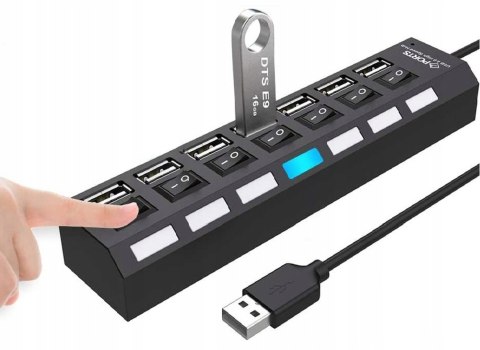 HUB rozdzielacz USB-A z włącznikami podświetlaniem 7 portów