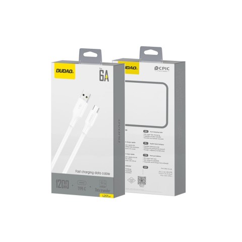 Kabel przewód USB-A - USB-C 6A 1.2m - biały Kabel przewód USB-A - USB-C 6A 1.2m - biały