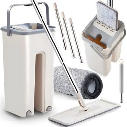 Mop płaski z wiadrem dwukomorowym wyciskaczem 2 wkłady 2x 4.5 l