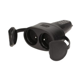GNIAZDO PODWÓJNE GUMOWE, IP44 Z UZIEMIENIEM CZARNY ORNO
