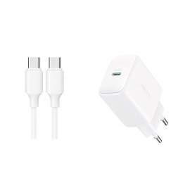 Ładowarka sieciowa USB-C PD QC 20W + kabel USB-C 1m - biała