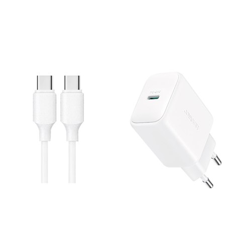 Ładowarka sieciowa USB-C PD QC 20W + kabel USB-C 1m - biała