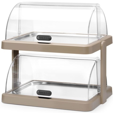 Witrynka chłodząca podwójna bufetowa z pokrywą roll-top Duo UNIQ - beżowa