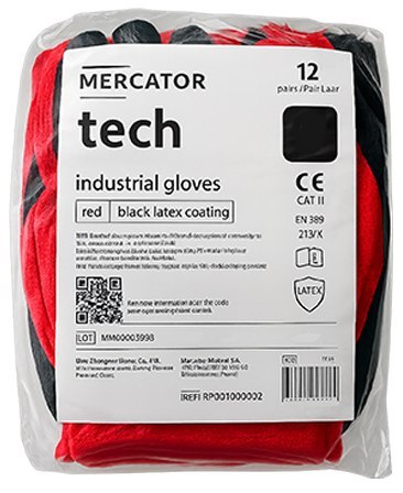 Rękawice Robocze MERCATOR Tech Red+Black Latex - 240 Par (10 - XL)