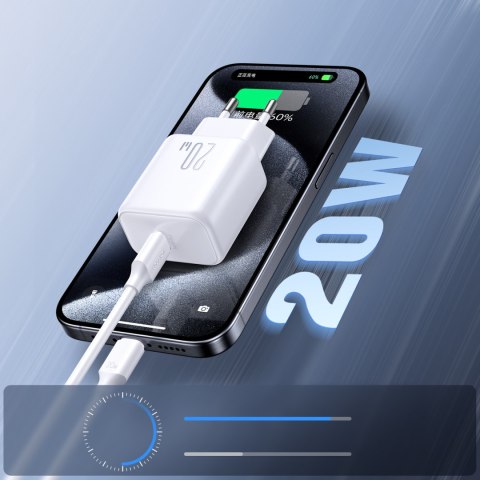 Ładowarka sieciowa USB-C PD QC 20W + kabel do iPhone Lightning 1m - biała