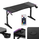 Biurko gamingowe dla graczy LED RGB HERO 3.6 regulacja wysokości 140x60cm - czarny