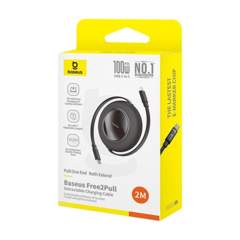 Kabel przewód zwijany USB-C 100W 2m - czarny